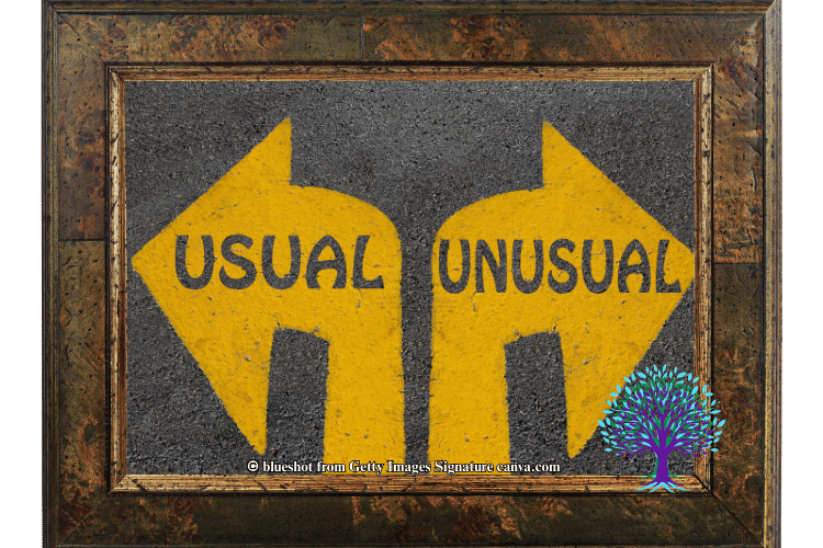Two yellow arrows with the words unusual written on them.