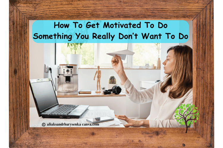 Woman sitting at desk with paper airplane appearing bored above her head is the blog title How To Get Motivated To Do Something You Really Don’t Want To Do.