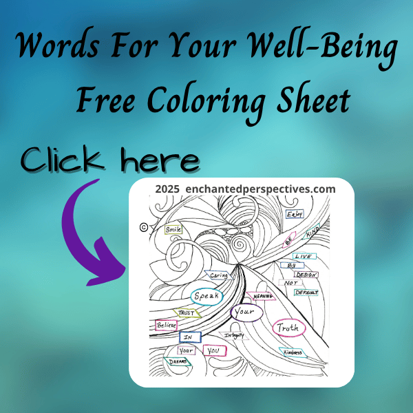 Words for well being coloring sheet thumbnail
