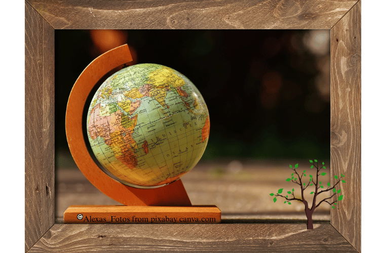 Globe sitting on a desk.